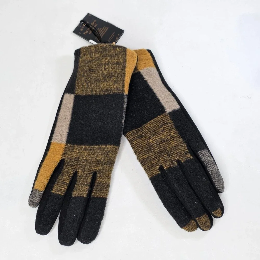 Handskkompaniet Initial Ladies Gloves Yellow Black Block Touchscreen New